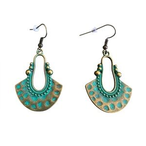 Boho Antique Gold with Patina Accents Drop Earrings